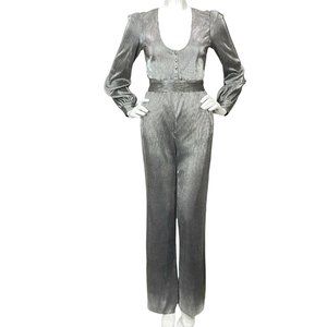 House of Harlow Jumpsuit Women Sz XXS Silver Revolve Long Slv Shimmer Nwt $248